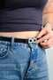 Women's Black Leather Belt - Stylish Design with Double Square White Buckle - 4