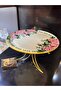 Glass Design Metal Leg Presentation Plate, Moon-Shaped Metal Leg and Decorative Glass Rose Pattern on Top - 5