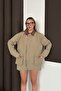 Women's Velvet Collar Stylish Lining Detailed Zippered Double Pocket Trendy Jacket - 7