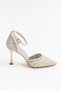 Women's Stone and Pearl Embroidered Ankle-Strap Engagement, Wedding, Proposal, Bridal Heeled Evening Shoes - 4