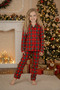 Boys - Girls 100% Cotton Long Sleeve Button down Red Plaid Pajama Set Cf-25025 - 6