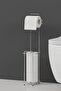 Chrome Metal Toilet Roll Holder – Refillable Toilet Roll Stand – Modern Stylish Bathroom Accessory 58X12X12 cm - 2