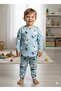 Isob Blue New Year Patterned Interlock 100% Cotton Unisex Girls and Boys Pajamas Set 3-13 Years 4226