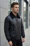 Men's Leather Coat with Puff Sleeve Detail - 2