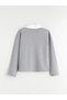 Kids Gray Polo Neck Cotton Interlock Fabric Striped Girls Sweatshirt and Leggings Set - 5