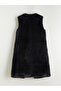 Black Crew Neck Women's Fur Vest - 8