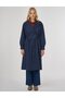 Epaulette Detailed Belted Trench Coat Dark Navy Blue - 2