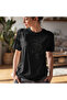 Geometric Face Crystal Stone Printed Cotton Crew Neck T-Shirt Black