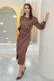 Women's Satin Drape Detailed Slit Evening Dress Taba, Burgundy, Green, Black - 2