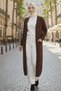 Long Knit Cardigan with Pockets R7145 Brown