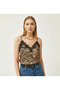 Women's Brown Zebra Printed Lace Detailed Adjustable Ring Strap Crepe Blouse - 2