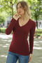 Long Sleeve V-Neck Slim Fit Women's Body T-Shirt 2039-Cotton Stretch Fabric Fitted Blouse - 2