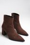 Brown Suede Women's Pointed Toe Non-Slip Sole Zippered Block Heel Boots Astrid - 6
