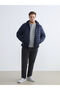 Navy Blue Large Size Standard Fit Hooded Men's Puffer Jacket - 2