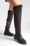 Women's Boots Brown Leather Riding Over-The-Knee Fur Non-Slip Sole Zippered Kety - 3