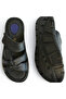 Black Genuine Leather Men's Velcro Slippers Ultra Orthopedic Soft Lightweight Daily Comfortable Black Slippers - 4
