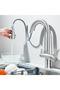 3-way kitchen faucet, pull-out sprayer, brushed silver (code 1016-N) - 2