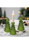 Green Taper Candle Holders Set of 3 - Ribbed Crystal Glass Christmas Tree Candlesticks