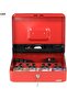 X-Large Cash Box with Key, Coin Tray, Lockable Money Box (Red) - 6
