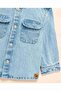 Washed Hooded Denim Shirt With Button Closure - 4