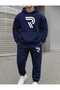 Men's Geometric Bottom Top Set Fashion Print Design Trend Hooded Sweatshirt