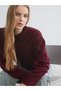Burgundy Crew Neck Women's Knitwear Sweater