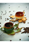 Handmade Double Tea and Coffee Cup Set with Plane Tree and Laurel Leaf Motifs - 4