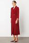 Women's Waist Accessorized Pocketed Double-Breasted Dress 6626 Claret Red - 3