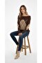 Women's Brown Beige Madonna Collar (Argyle) Argyle Pattern Open Shoulder Knitwear Sweater - 2