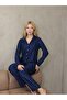 Grody.T Women's Suede Velvet Buttoned Shirt Collar Long Sleeve Bottom Top Patterned Pajama Set