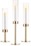 Glass Cylinder Candle Holders, Gold, Set of 3