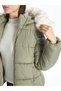 Khaki fur Hooded women's puffer jacket - 2