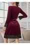 Dressify Women’S Fashion Women's Long Sleeve V Lace Collar Mini Velvet Dress - 3