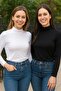 Women's Long Sleeve Turtleneck Badi Stretch Fabric Combed Cotton 2 Pieces Black - White