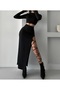Deep Slit Long Skirt with Tie at the Ankle