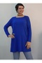 Civet Blue Boat Neck Size Fits All Low Arm Long Sleeve Combed Viscose T-Shirt