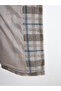Beige Mock Neck Plaid Women's Cashmere Coat - 3