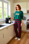 Women's Teddy Bear Embroidered Plaid Pajama Set Functional Durable Quality Comfortable Aesthetic Stylish - 2