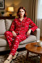 Women's Red Animal Patterned Fleece Pajama Set Functional Durable Quality Comfortable Stylish
