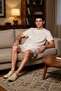 Men's Slogan Printed Crew Neck Short Sleeve Cotton Pajama Set Functional Durable Stylish