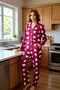 Women's Heart Patterned Plum Shirt and Pants Pajama Set Functional Durable Quality Stylish - 2