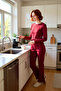 Women's Corded Fabric Knitted Pajama Set Crew Neck Long Sleeve Functional Durable Quality Stylish - 2