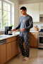 Men's Penguin Embroidered Crew Neck Long Sleeve Pajama Set Functional Durable Aesthetic - 2