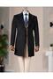 Italian Style S Slim Fit Peaked Lapel Wool Blended Cashmere Men's Coat Navy Blue T14722 - 3
