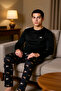 Men's Penguin Embroidered Crew Neck Long Sleeve Pajama Set Functional Durable Aesthetic