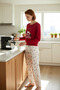 Women's Red Christmas Themed Cotton Pajama Set Functional Durable Quality Comfortable - 2