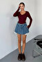 Burgundy V-Neck Finger Insert Detail Buzzy Fabric Slim Fit Body-Blouse - 4