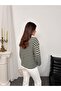 Women's Crew Neck Striped Oversized Knitwear Sweater 8955 - Khaki - 7