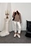 Women's Crew Neck Striped Oversized Knitwear Sweater 8955 - Brown - 6