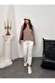 Women's Crew Neck Striped Oversized Knitwear Sweater 8955 - Brown - 5